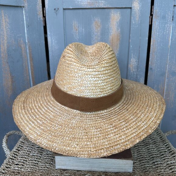GIGI PIP Isla Straw Wide Brim Fedora Hat Suede Band OS NWOT - Picture 5 of 12